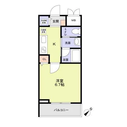 フェリシア文京 3階 1Kの間取り