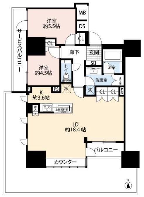 【築浅】ディアナコート文京本郷台 6階 2LDKの間取り