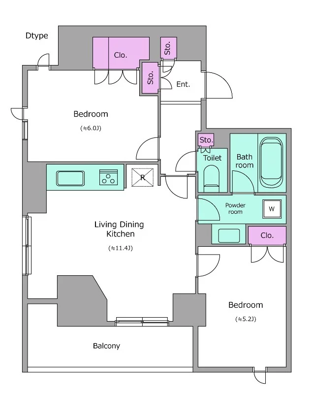 レジディア文京本郷Ⅳ 11階 2LDKの間取り