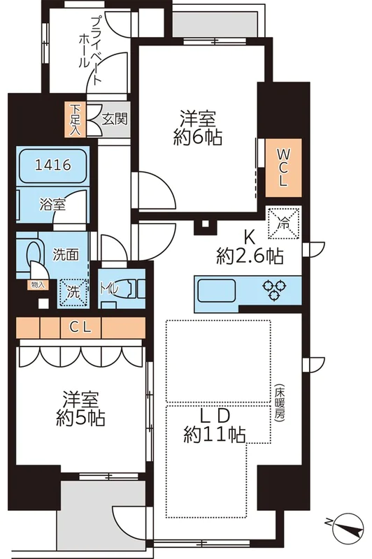 グランカーサ本駒込 12階 2LDKの間取り