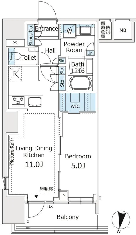 【築浅】ルジェンテ文京湯島 7階 1LDKの間取り