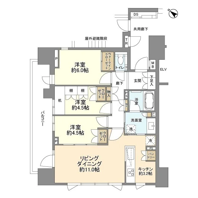 クレヴィア茗荷谷文京の丘 15階 3LDKの間取り