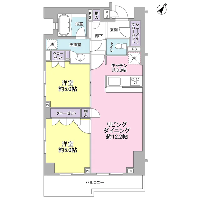 サンピエス根津 3階 2LDKの間取り