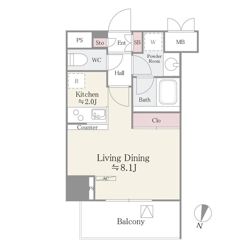 パークサイド湯島台 9階 1Kの間取り
