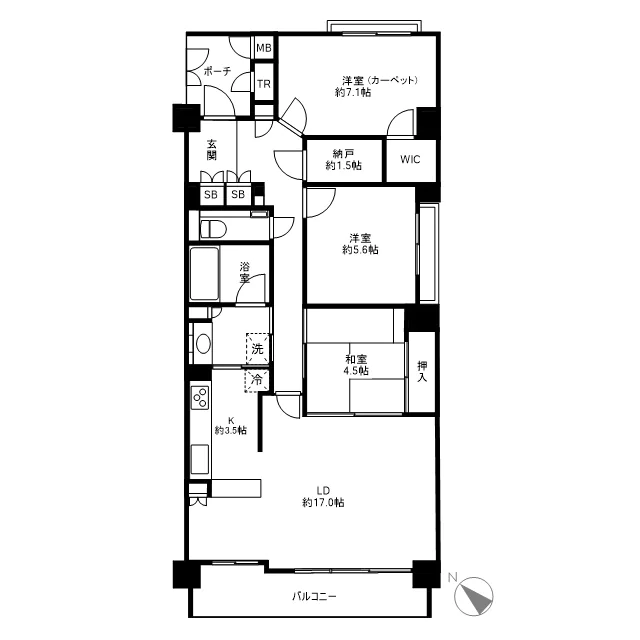 シャリエ本郷菊坂 7階 3LDKの間取り
