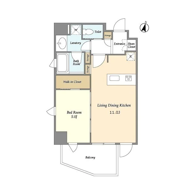 【築浅】グランカーサ上野池之端 2階 1LDKの間取り