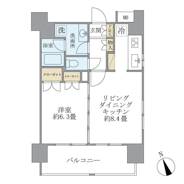 エコロジー白山レジデンス 9階 1LDKの間取り