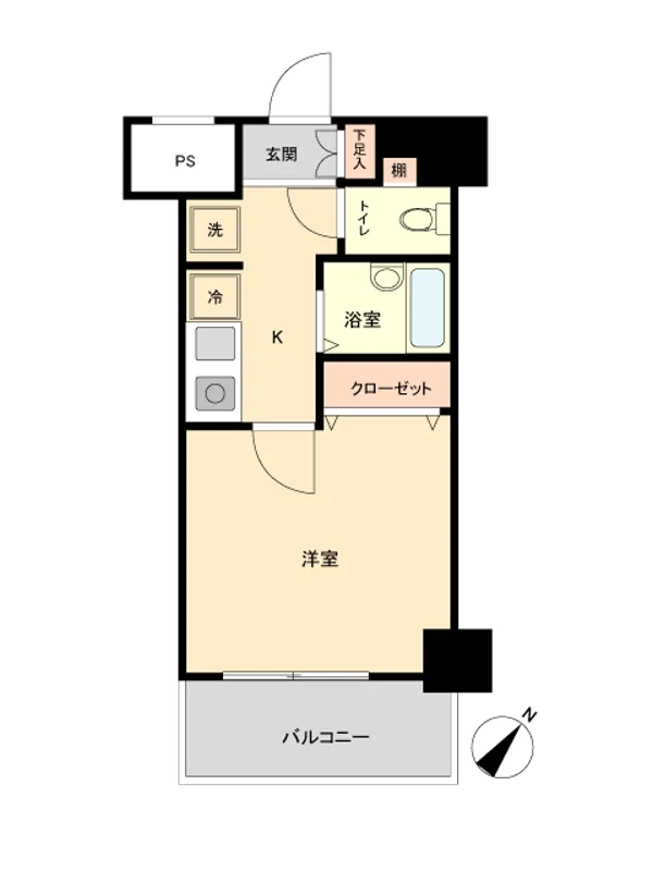 スカイコート文京茗荷谷 4階 1Kの間取り