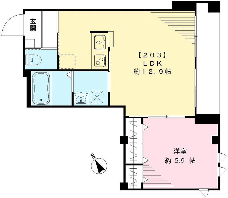 ラシーネ西片 2階 1LDKの間取り