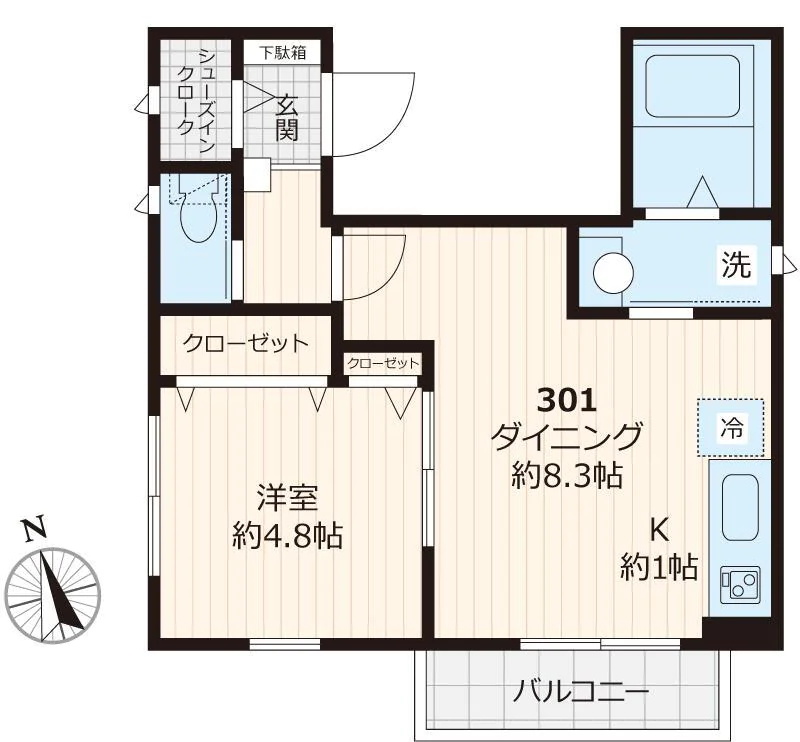 【築浅】メゾンK(メゾンケー) 3階 1LDKの間取り