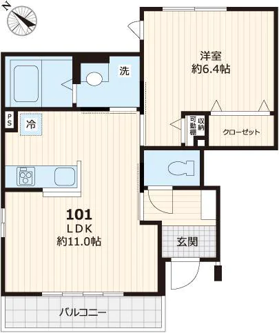 ビューノ文京千石 1階 1LDKの間取り