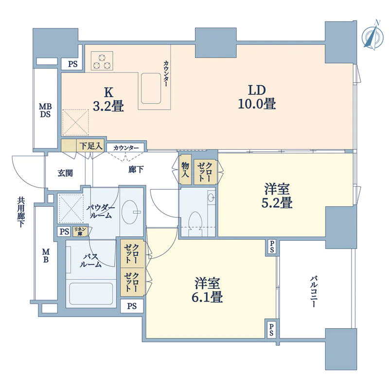シティタワー上野池之端 17階 2LDKの間取り