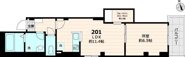 ハイニーサ本郷 2階 1LDKの間取り