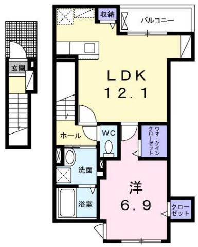 【新築】カルム小日向 2階 1LDKの間取り