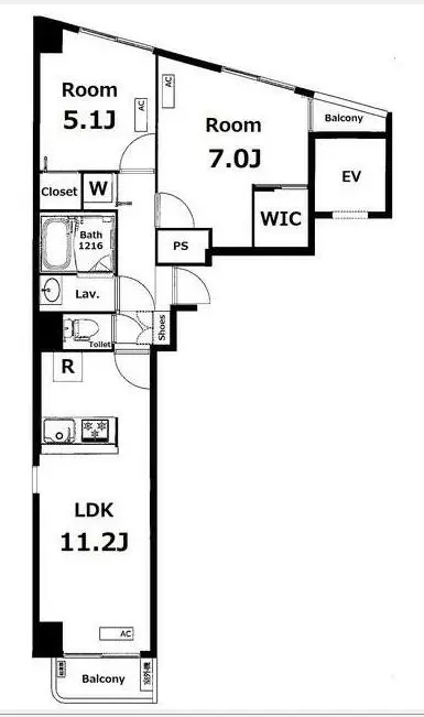 ロイヤルグリーン本郷 12階 2LDKの間取り