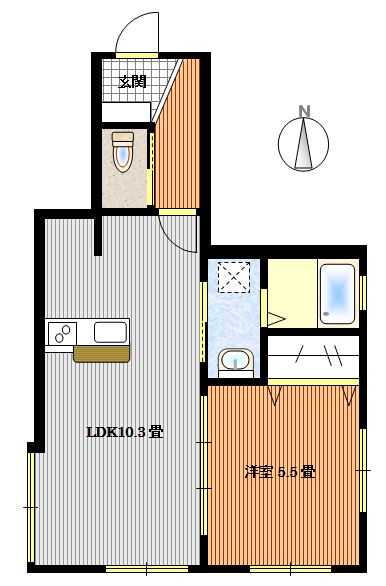 【築浅】Ｆ．ＨＯＵＳＥ（エフハウス） 2階 1LDKの間取り