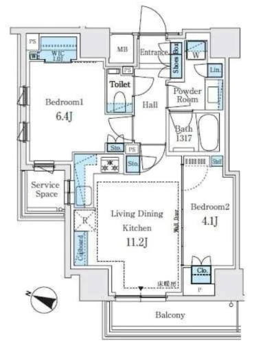 【新築】パークホームズ文京白山ヒルテラス 3階 2SLDKの間取り