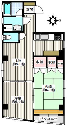 飯島ビル 3階 2LDKの間取り