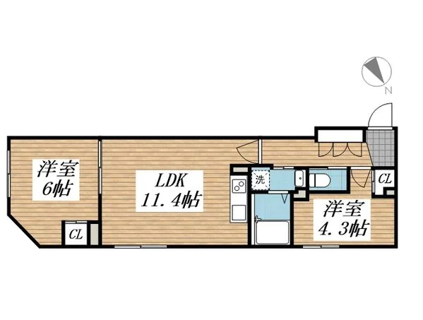 CREAL文京千石Ⅱ 4階 2LDKの間取り