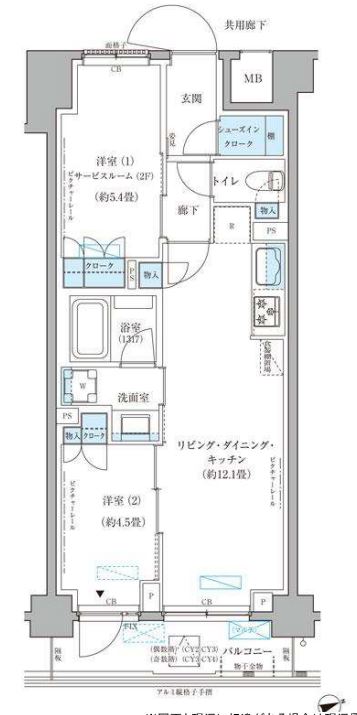 【新築】パークアクシス文京本郷 4階 2LDKの間取り