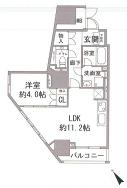 ベルドゥムール文京小石川 7階 1LDKの間取り