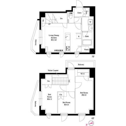３４３レジデンス後楽園（オープンレジデンシア） 6階 3LDKの間取り