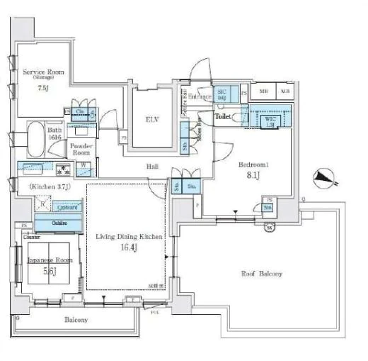 【新築】パークホームズ文京白山ヒルテラス 5階 2SLDKの間取り