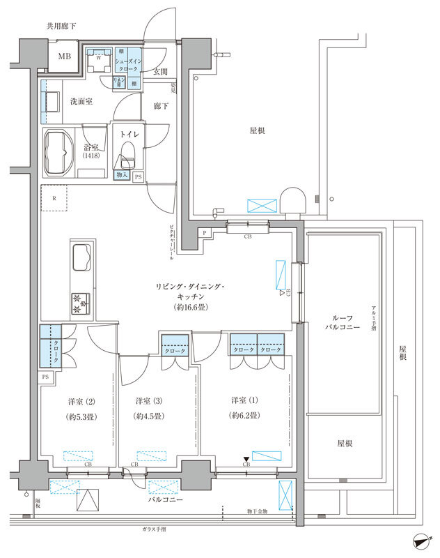 【新築】パークアクシス文京本郷 7階 3LDKの間取り