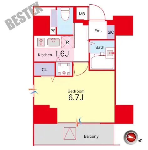 シーネクス本駒込 12階 1Kの間取り