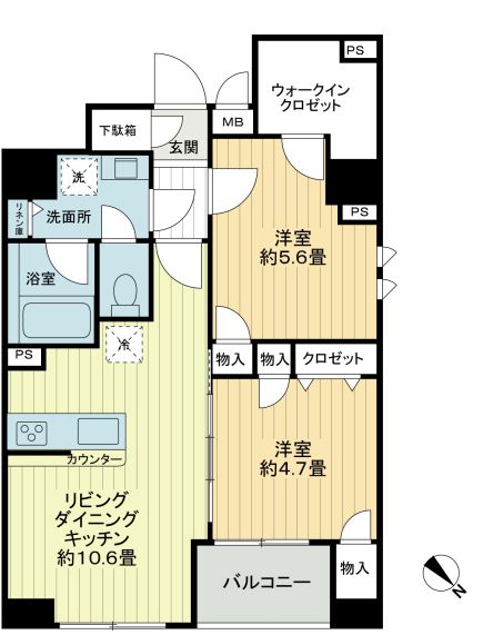 リヴシティ文京春日 9階 2LDKの間取り