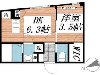 【新築】ＣＲＥＡＬ新宿山吹町 2階 1DKの間取り