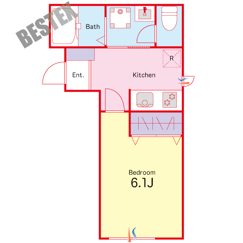 CasA.O 2階 1Kの間取り