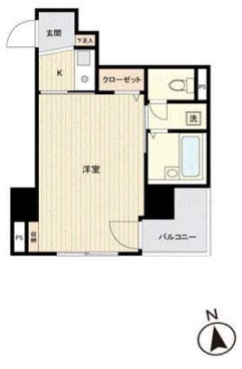 プリンセス・アイル後楽園 6階 1Rの間取り