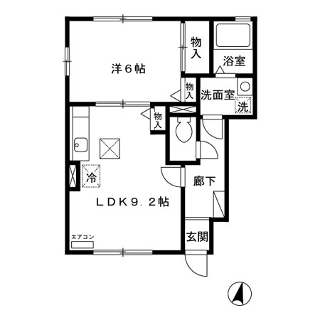 エミネンス弥生 1階 1LDKの間取り