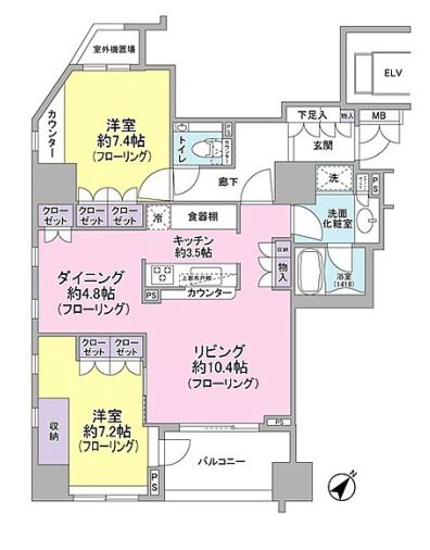 パークハウス本駒込 1階 2LDKの間取り