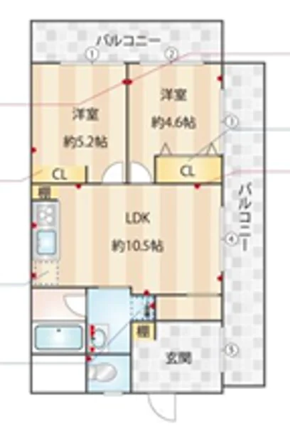 サニーハイム目白台 6階 2LDKの間取り