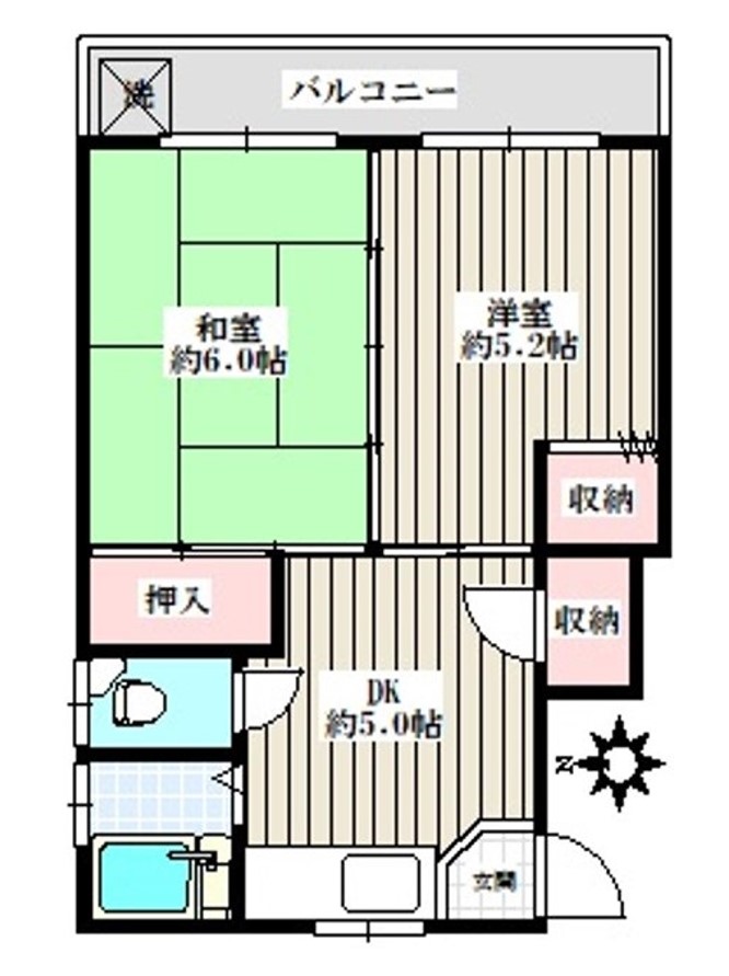 マンショントライポート 2階 2DKの間取り