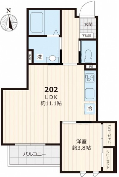 ステラート本郷 2階 1LDKの間取り