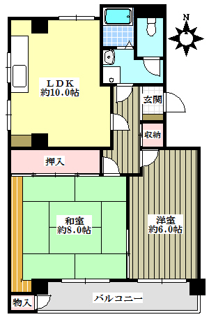 朋和ビル 8階 2LDKの間取り