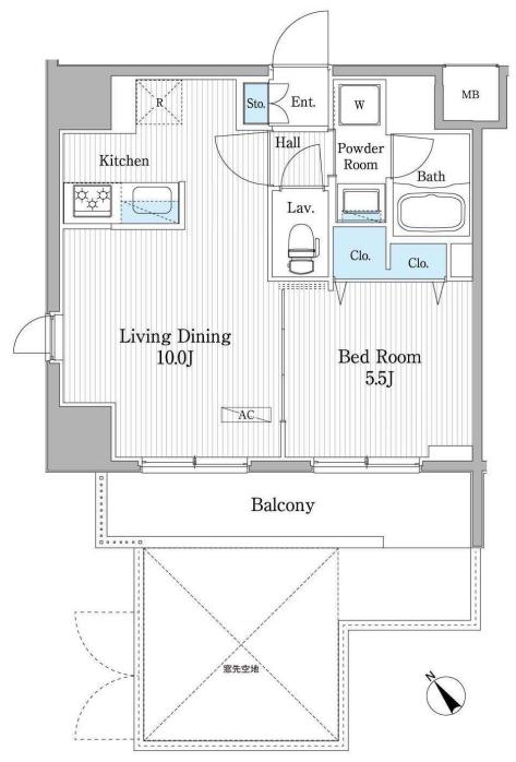 【築浅】パティオスクエア御茶ノ水 5階 1LDKの間取り