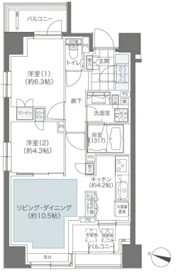 メゾンカルム本郷 11階 2LDKの間取り