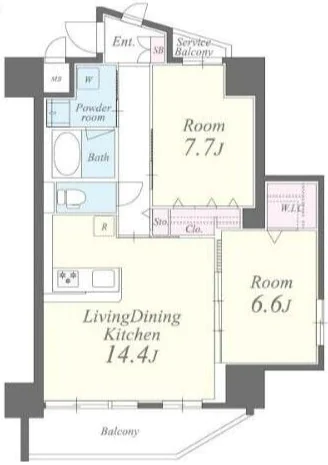 シャルマンミューズ 12階 2LDKの間取り