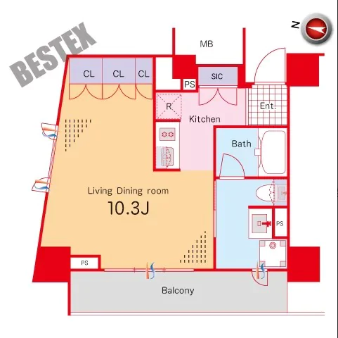 パークアクシス本郷の杜 7階 1Kの間取り