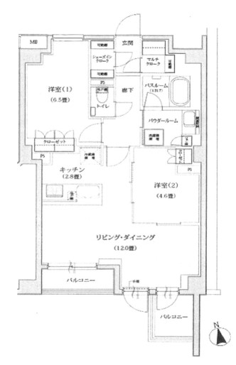 パレステージ文京江戸川橋 4階 2LDKの間取り