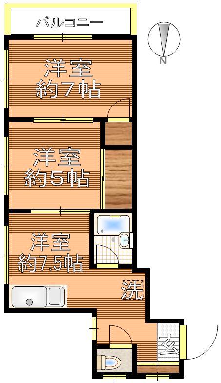 富山ハイム 2階 2DKの間取り