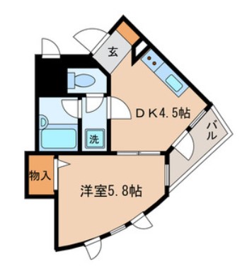 ガウディ動坂 2階 1DKの間取り