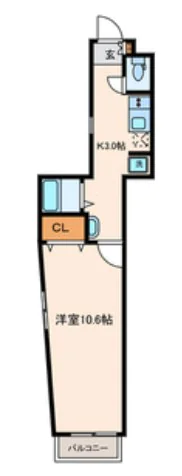 【築浅】ヴィレクラ飯田橋 3階 1Kの間取り