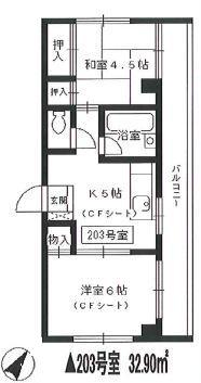 サニーコーポラス 2階 2Kの間取り