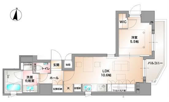 アトラス本郷赤門前 4階 1LDKの間取り