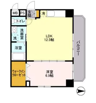 グローセインゼル湯島 8階 1LDKの間取り